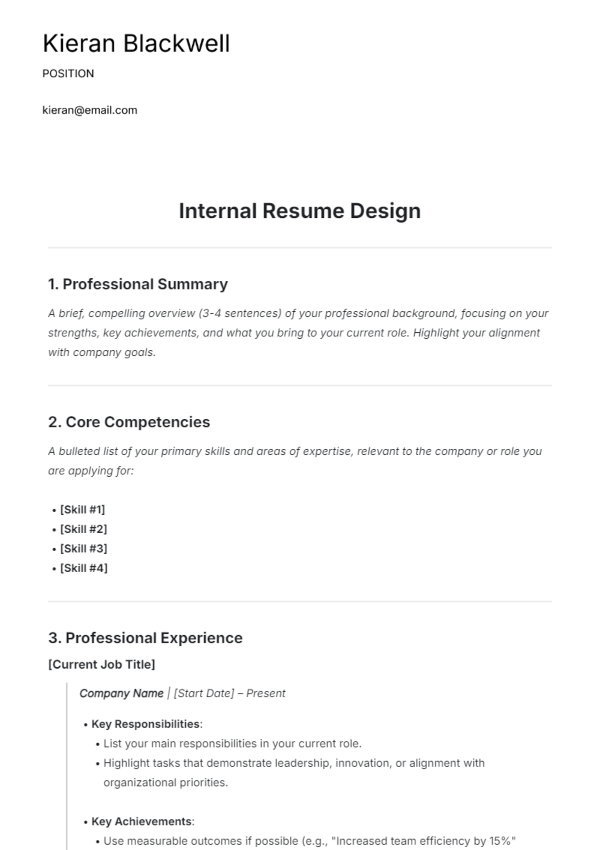 Free Internal Resume Design Template to Edit Online