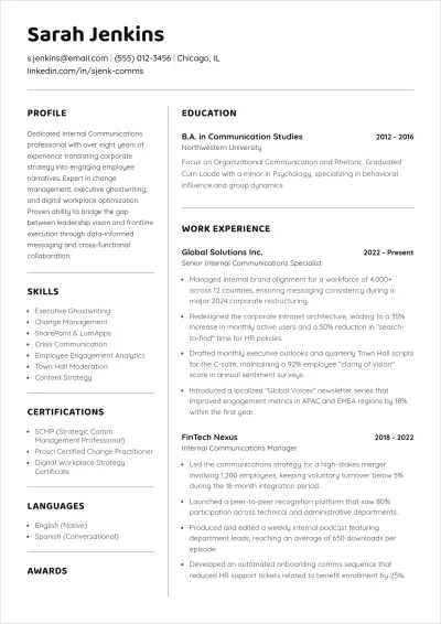 Free Internal ATS Resume Design Template, AI Resume Builder