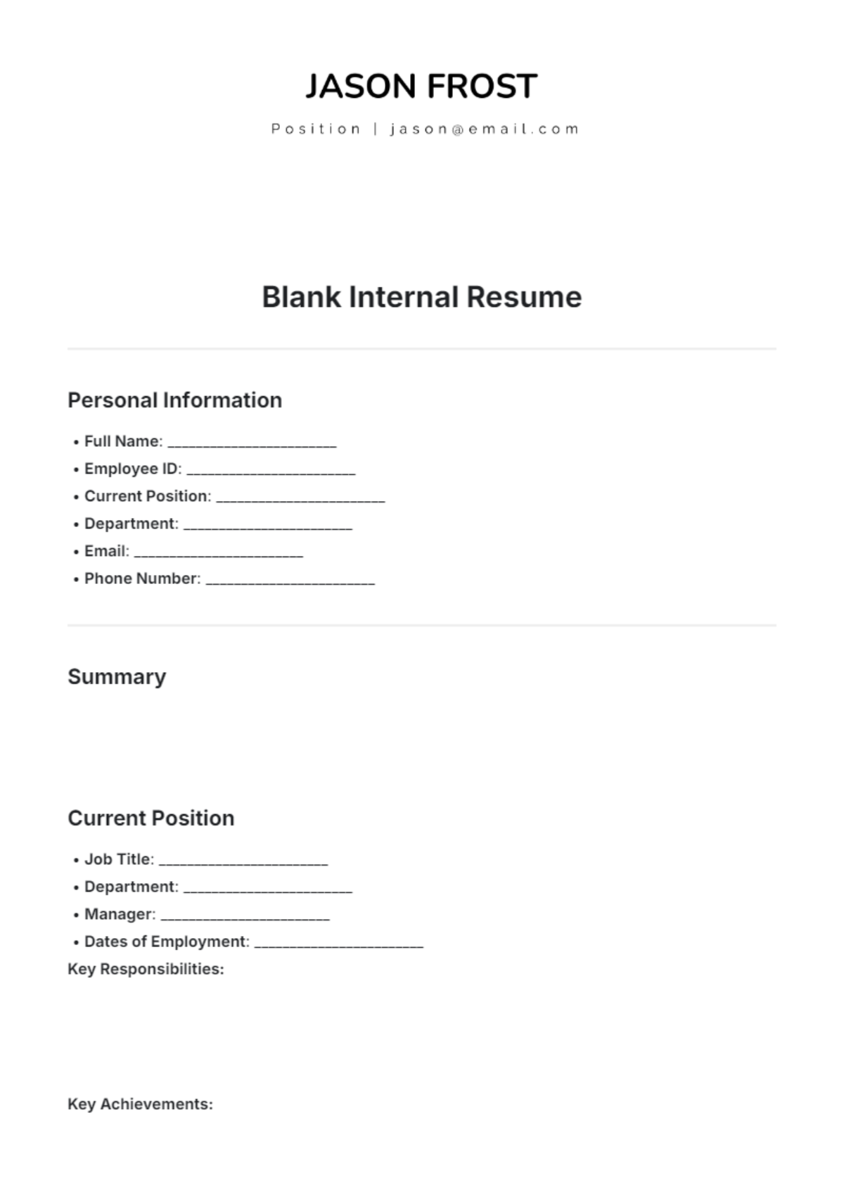 Blank Internal Resume Template - Edit Online & Download