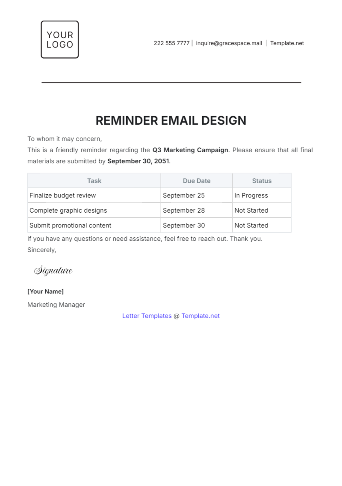 Reminder Email Design Template - Edit Online & Download