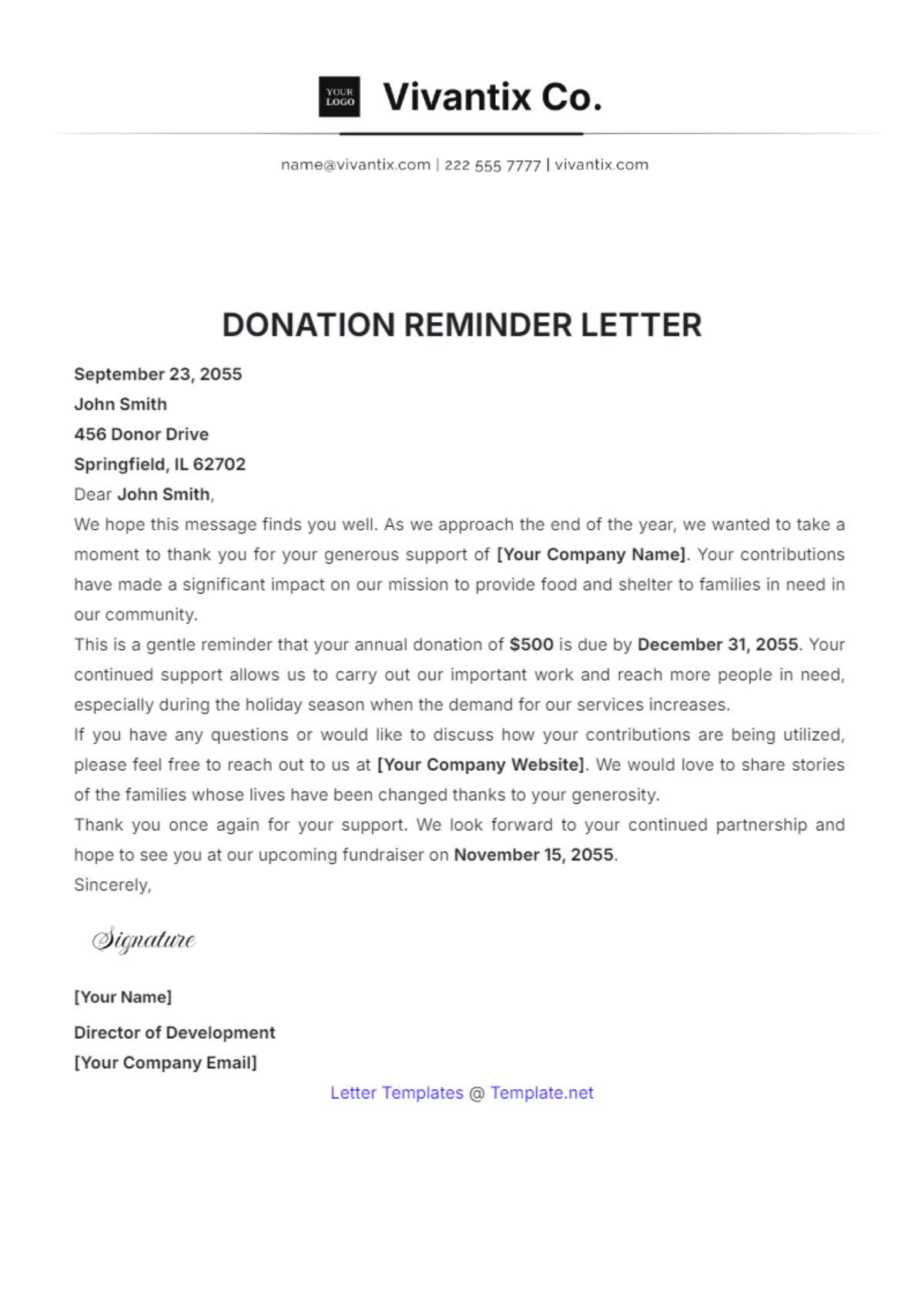 Donation Reminder Letter Template