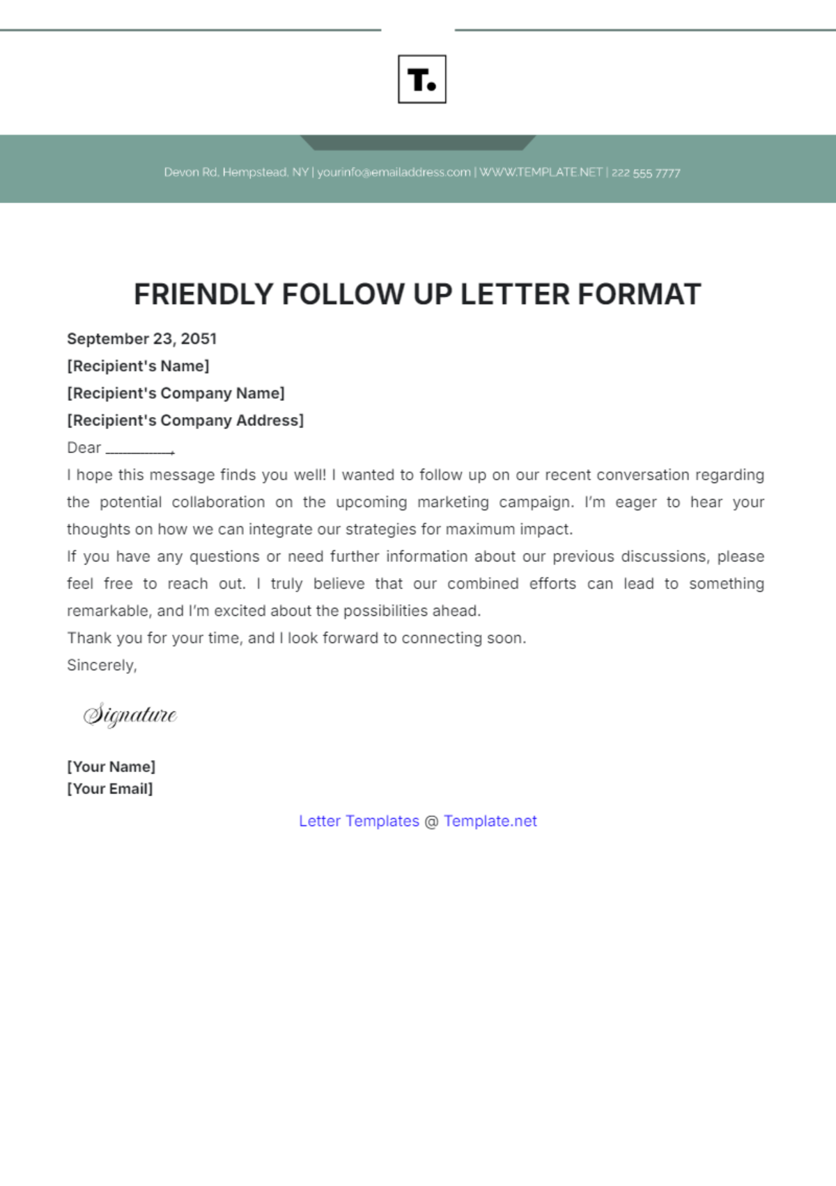 Friendly Follow-Up Letter Format Template - Edit Online & Download