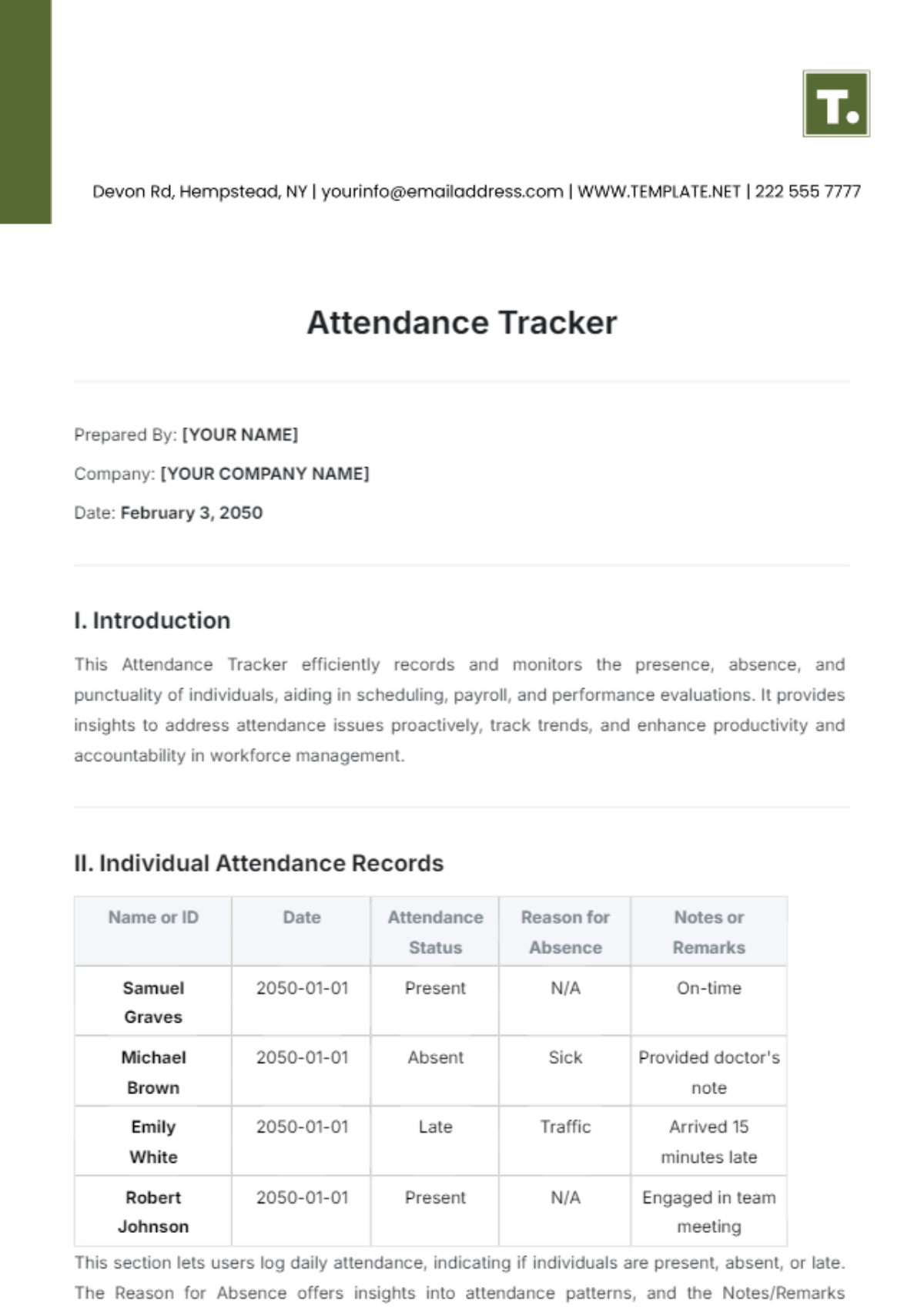 Attendance Tracker Template - Edit Online & Download