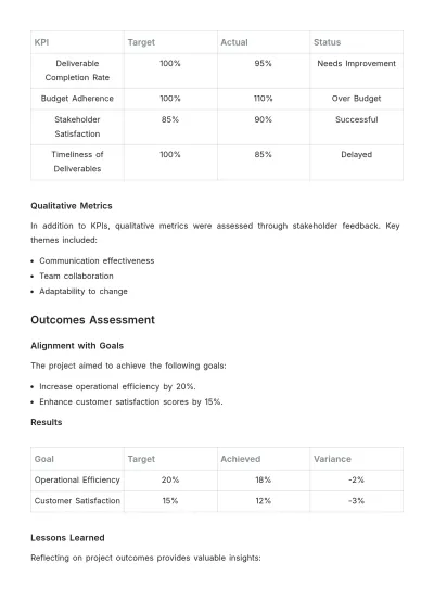 Free Project Success Evaluation Template to Edit Online