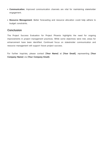 Free Project Success Evaluation Template to Edit Online