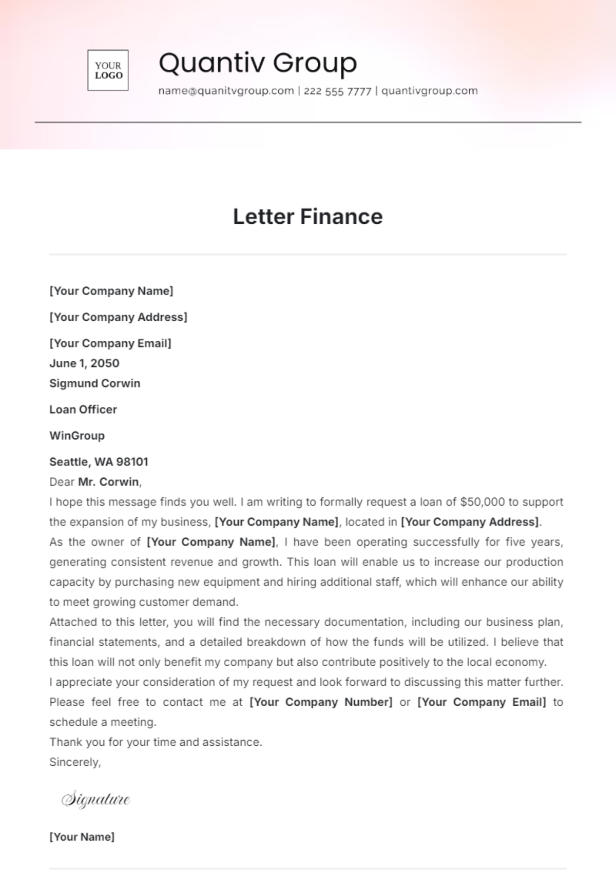 Letter Finance Template