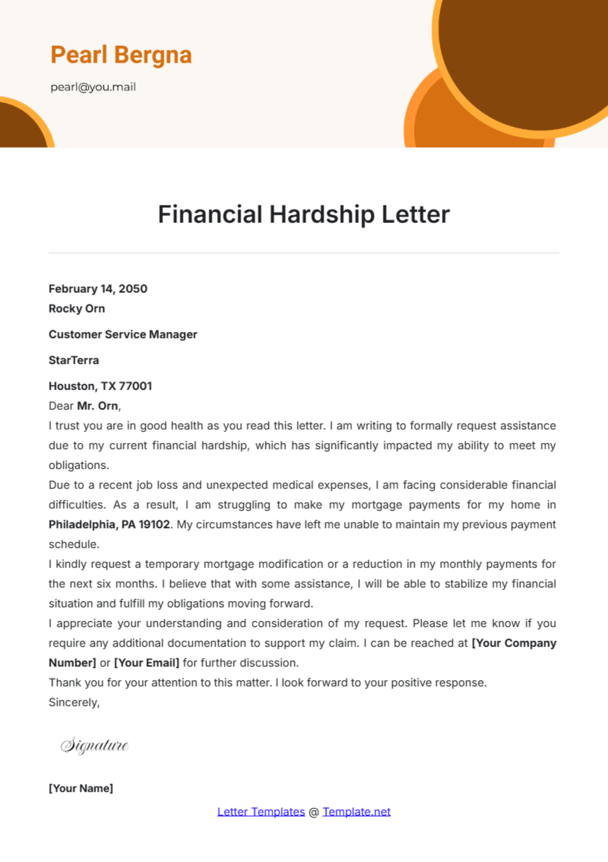 Financial Hardship Letter Template - Edit Online & Download