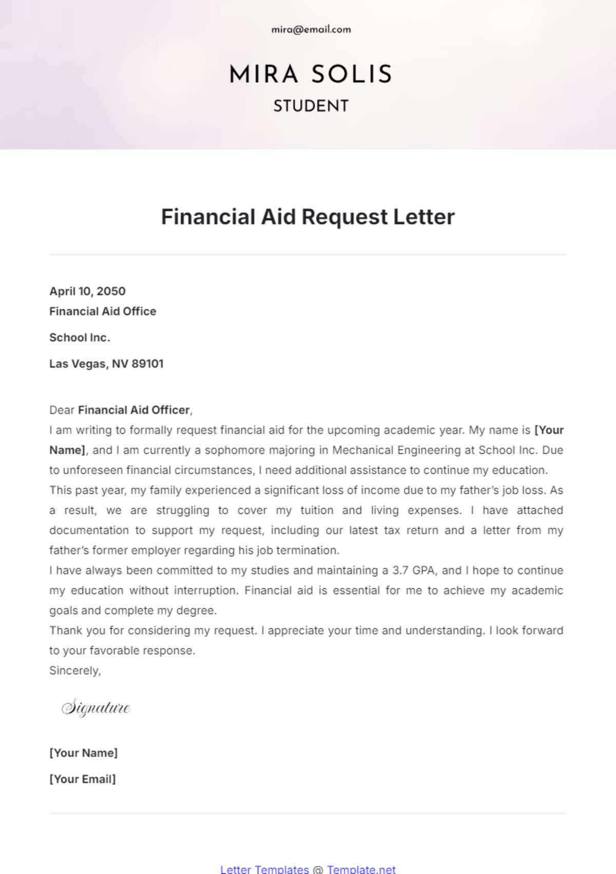 Financial Aid Request Letter Template - Edit Online & Download