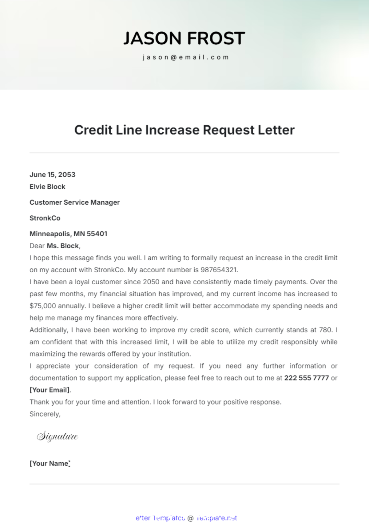 Credit Line Increase Request Letter Template - Edit Online & Download