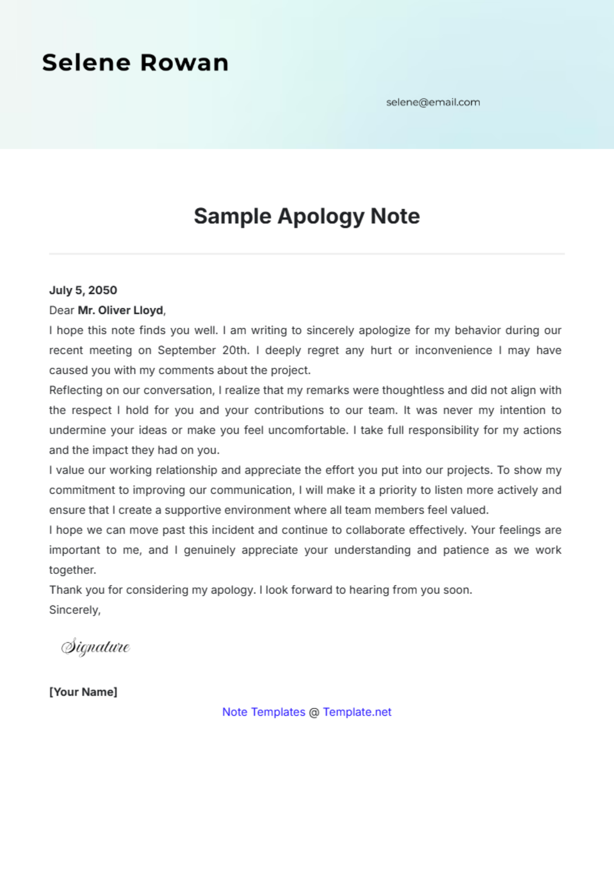 Sample Apology Note Template - Edit Online & Download