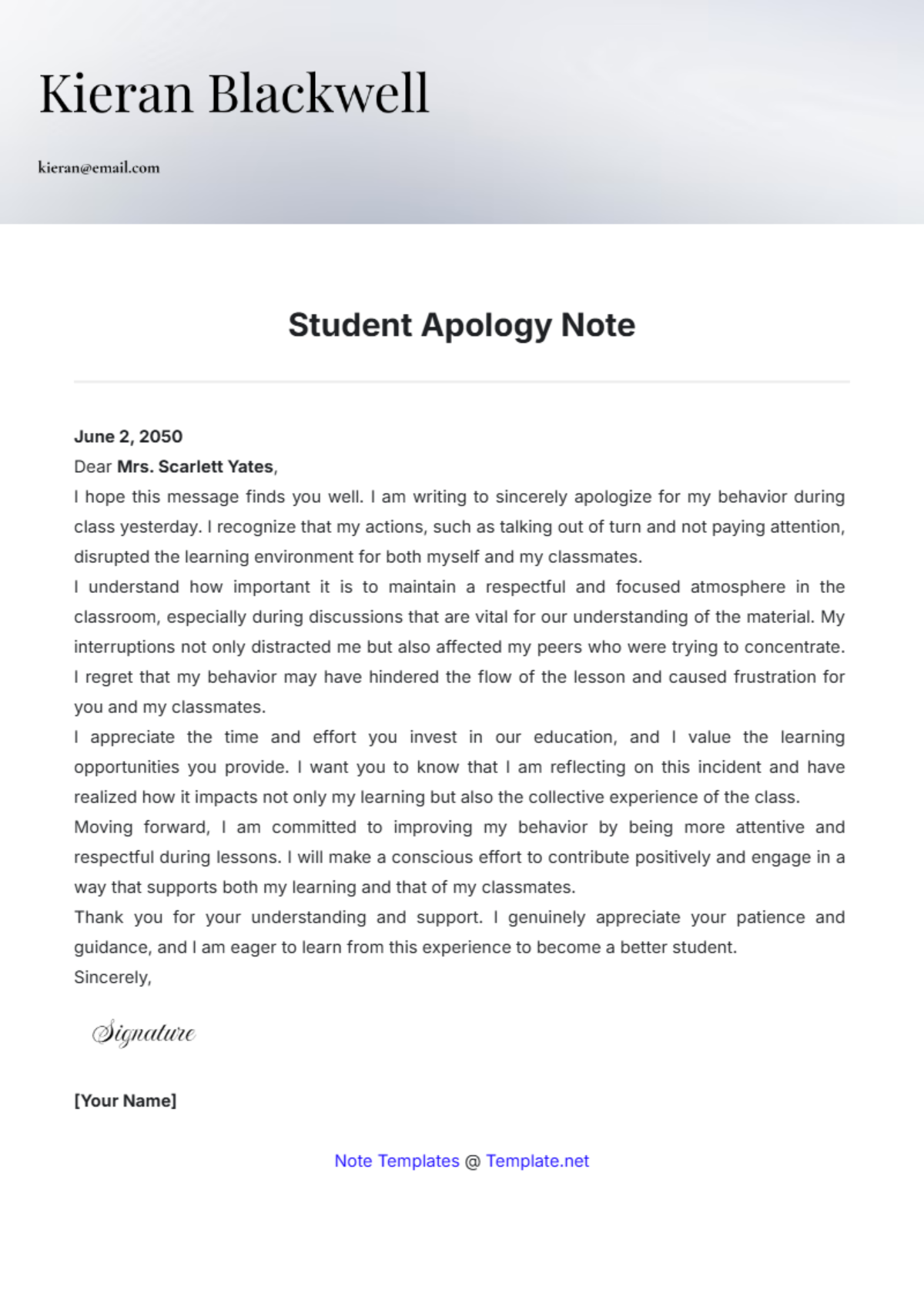 Student Apology Note Template - Edit Online & Download