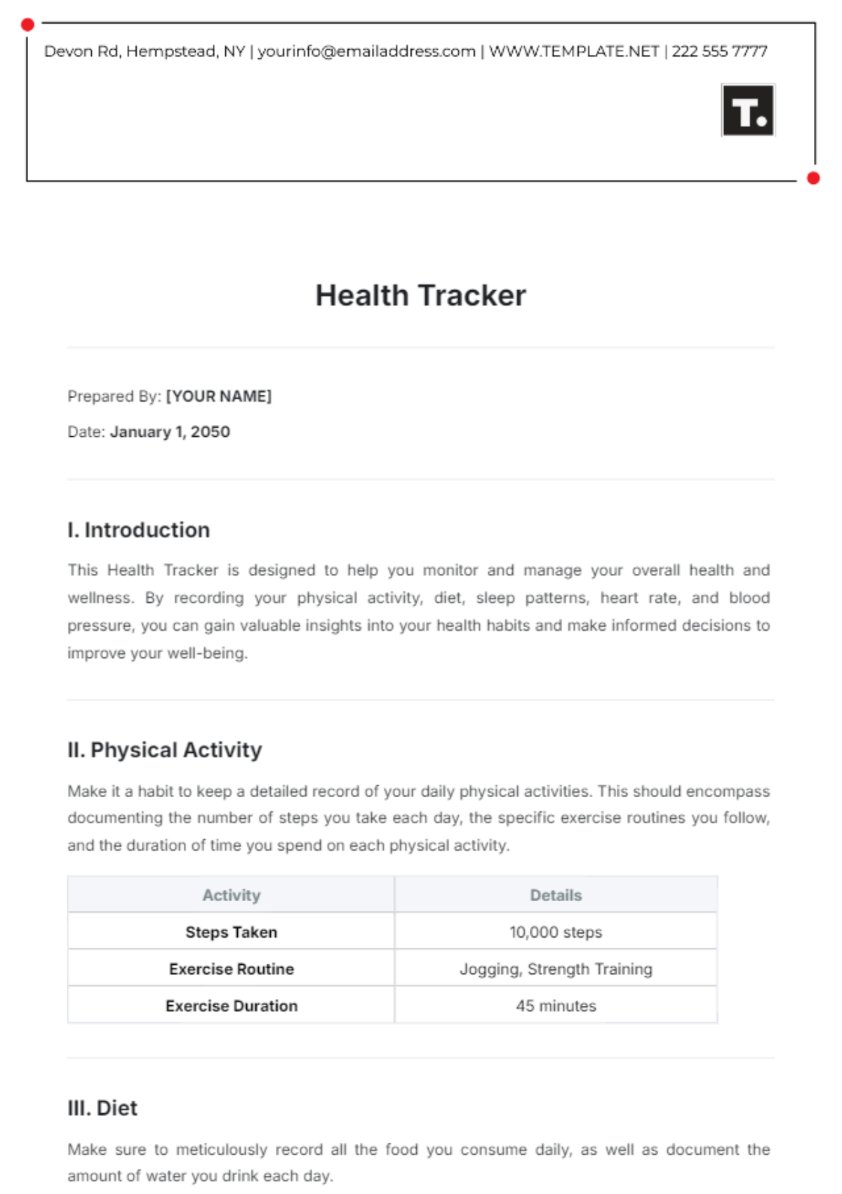 Health Tracker Template