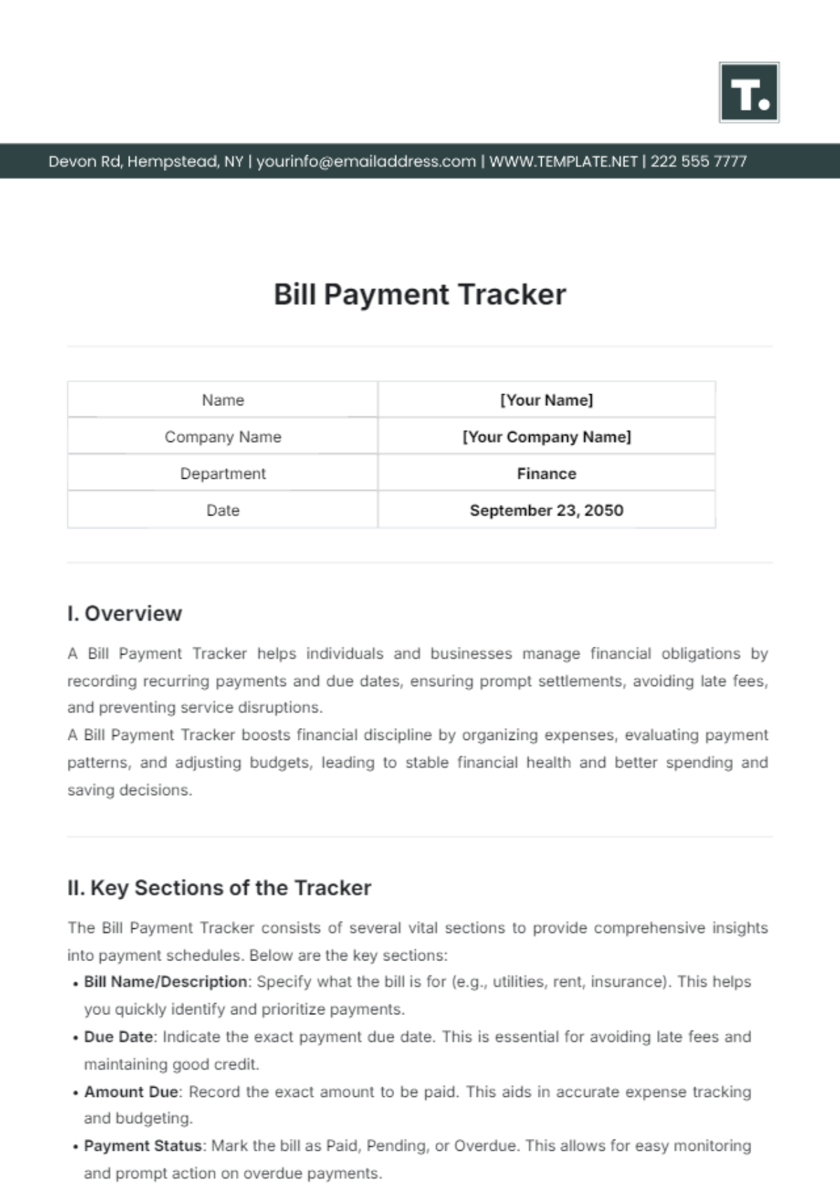 Bill Payment Tracker Template - Edit Online & Download