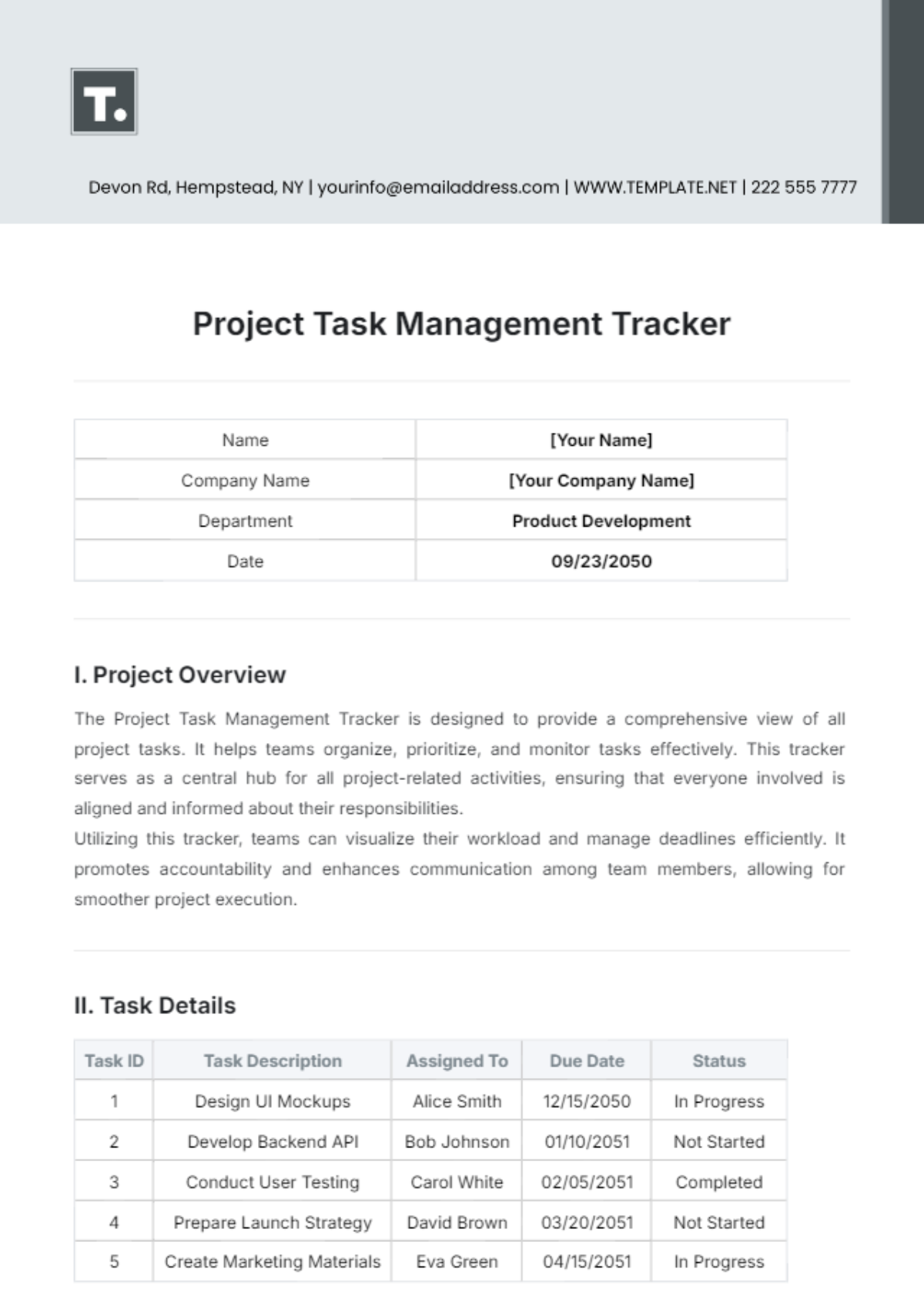 Project Task Management Tracker Template - Edit Online & Download