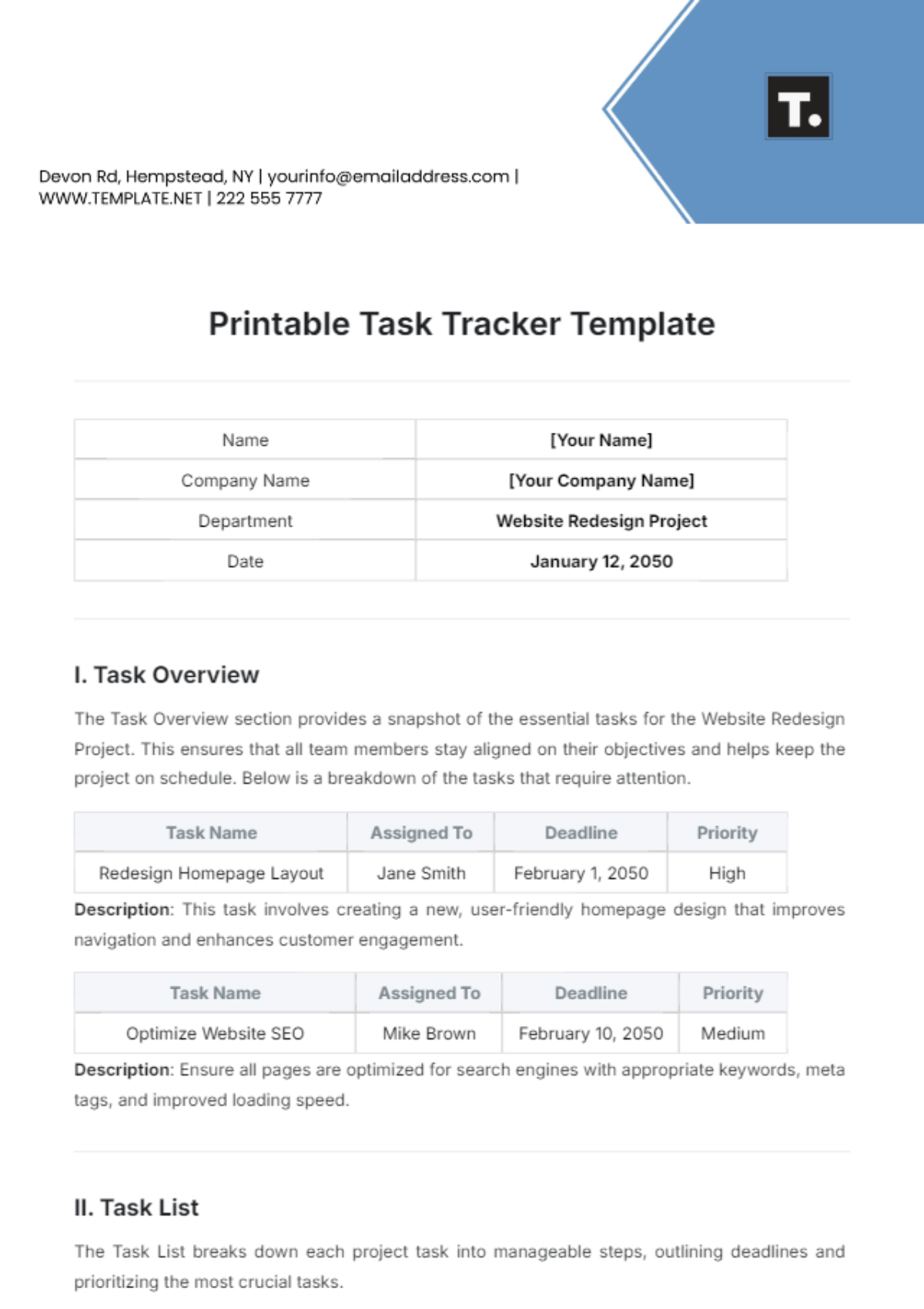 Printable Task Tracker Template - Edit Online & Download