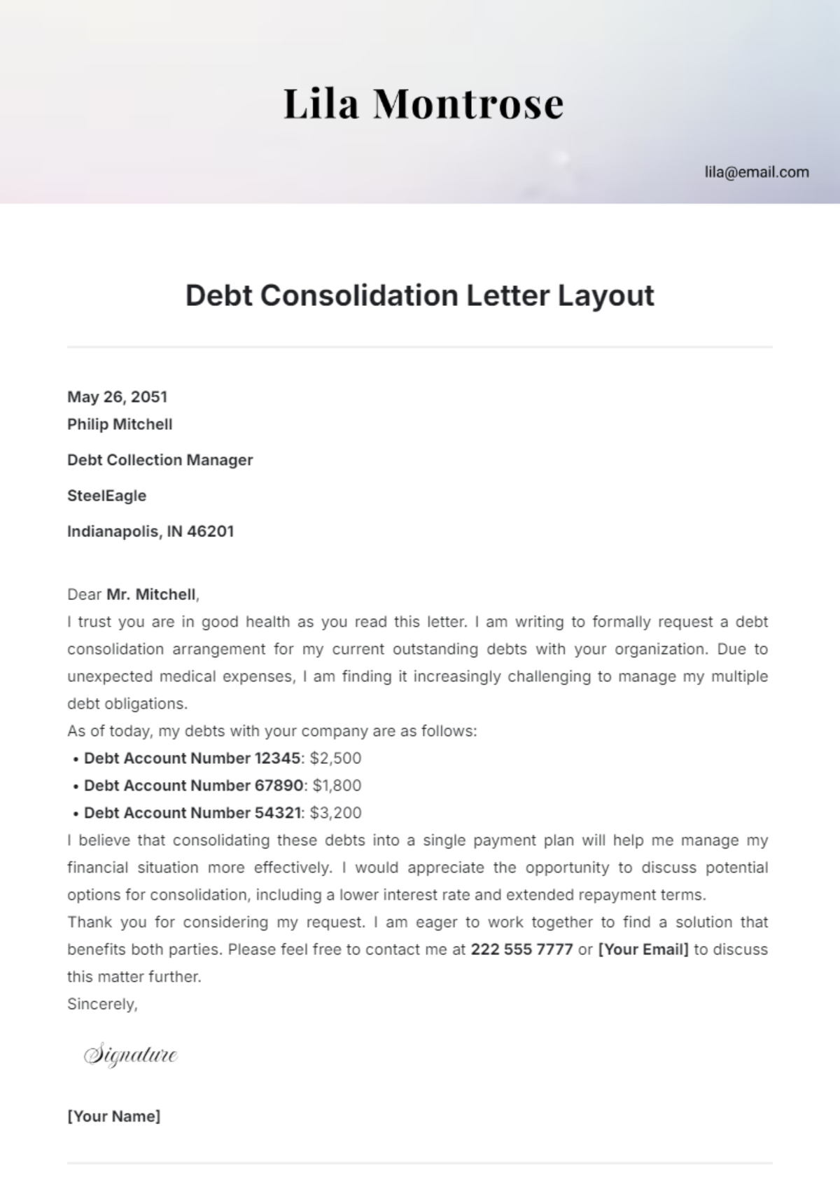 Debt Consolidation Letter Layout Template - Edit Online & Download