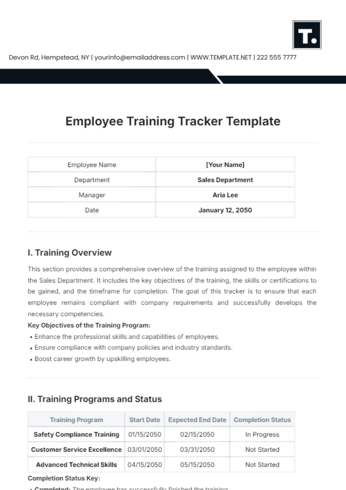 Employee Training Tracker Template - Edit Online & Download