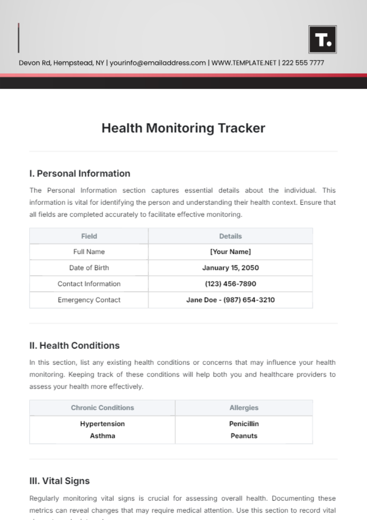 Health Monitoring Tracker Template - Edit Online & Download