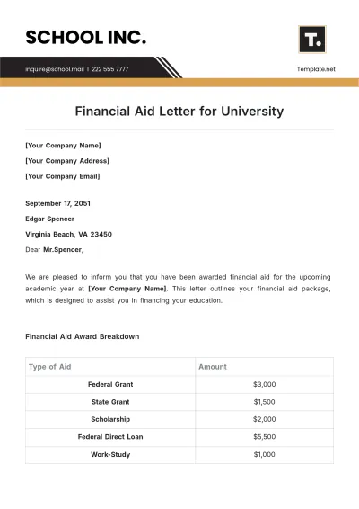 Free Financial Aid Letter for University Template to Edit Online