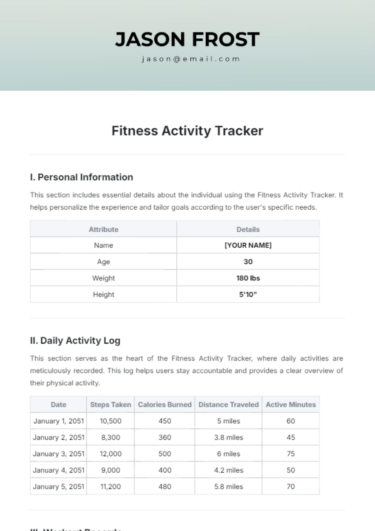 Fitness Activity Tracker Template - Edit Online & Download