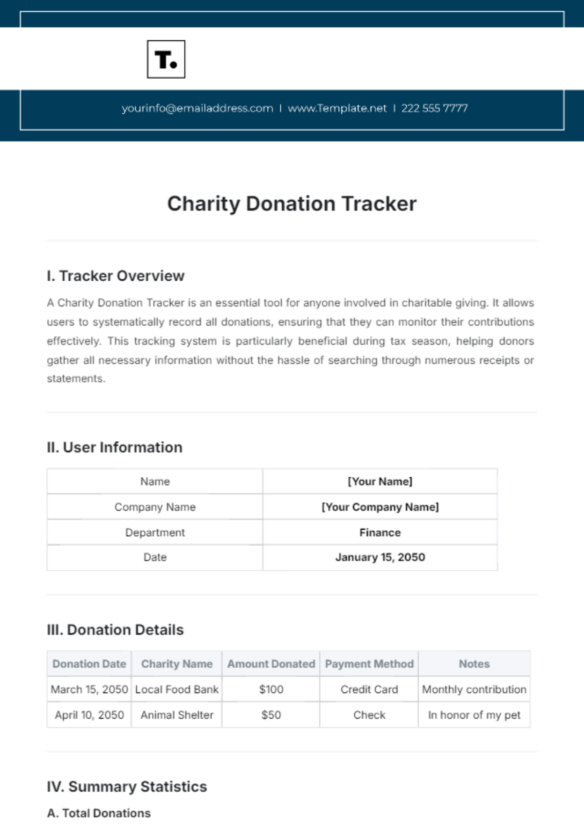 Charity Donation Tracker Template - Edit Online & Download