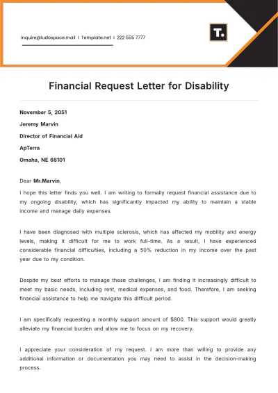 Free Financial Request Letter for Disability Template to Edit Online