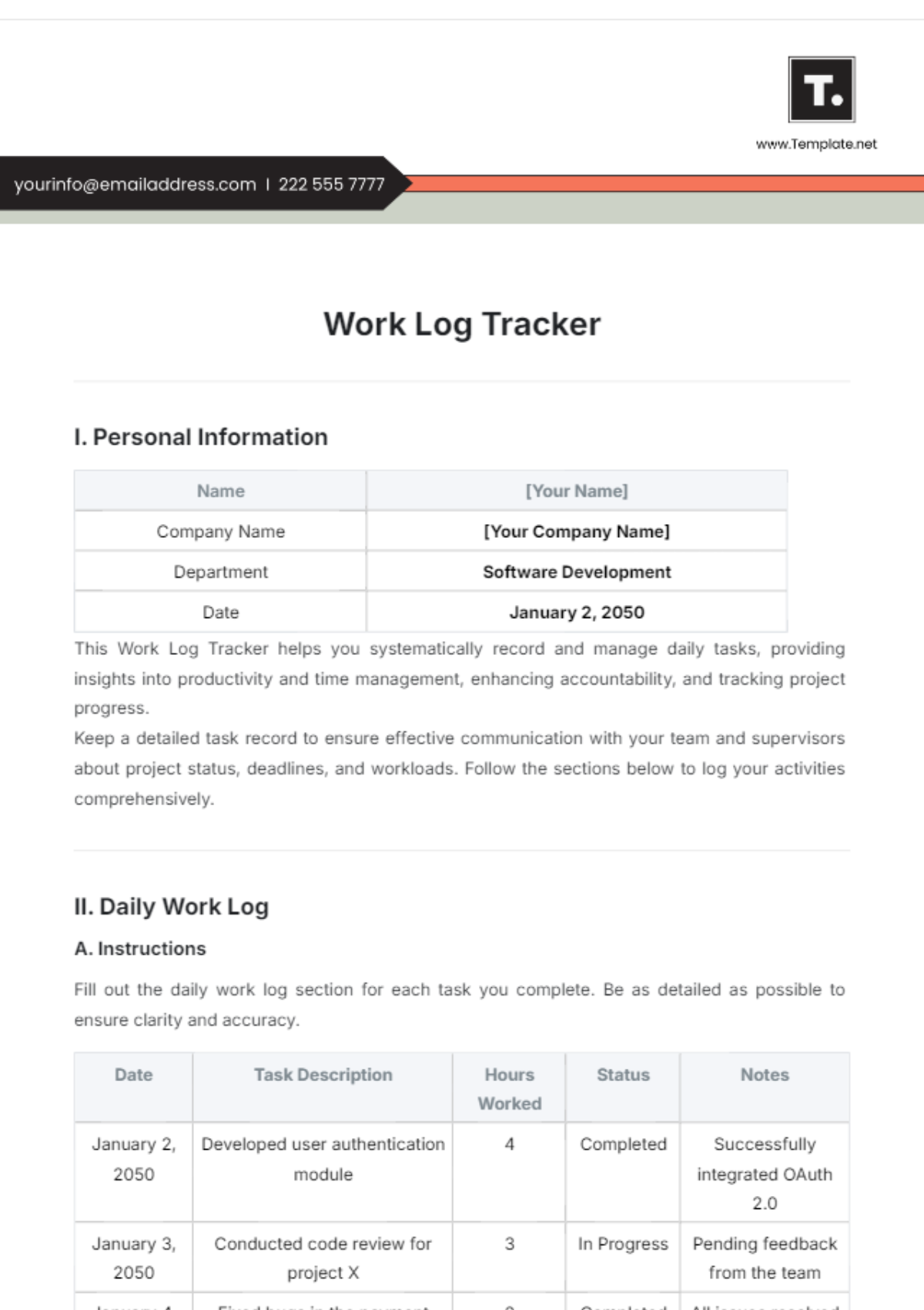 Work Log Tracker Template - Edit Online & Download