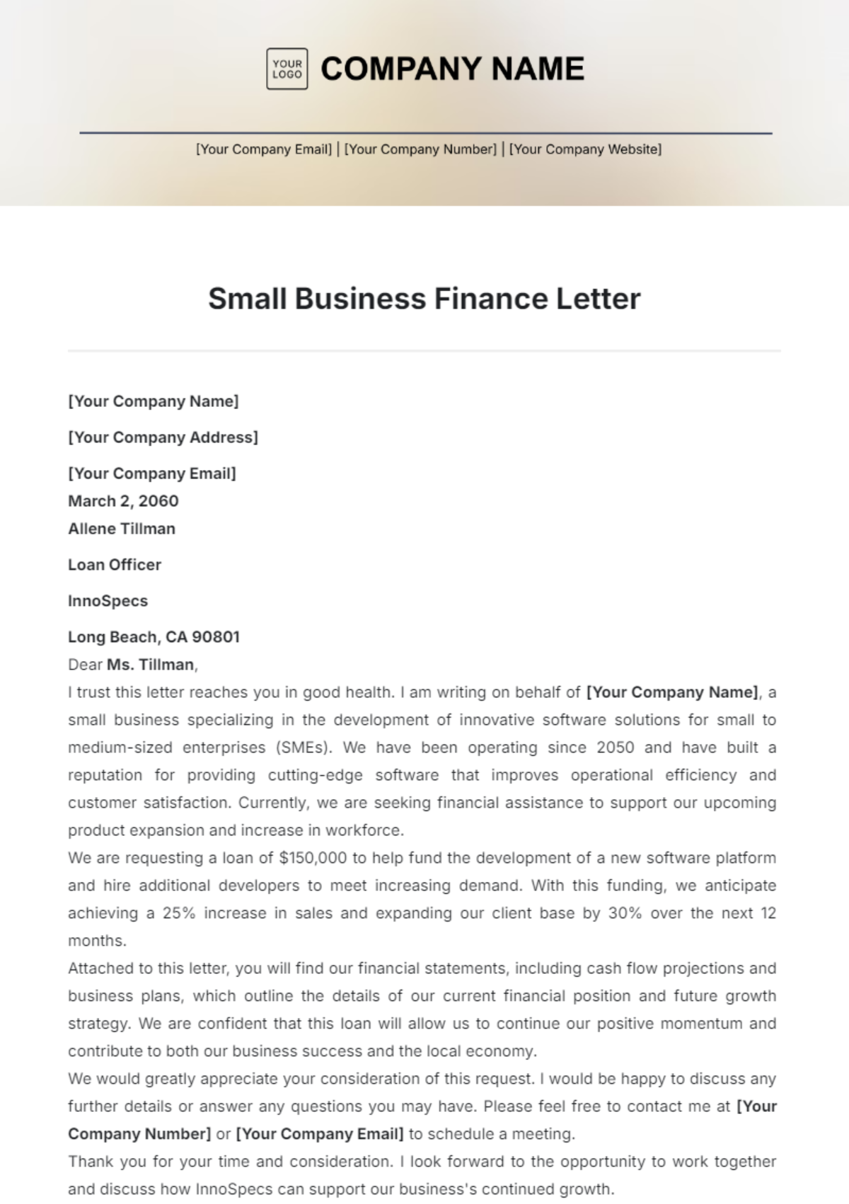 Small Business Finance Letter Template - Edit Online & Download