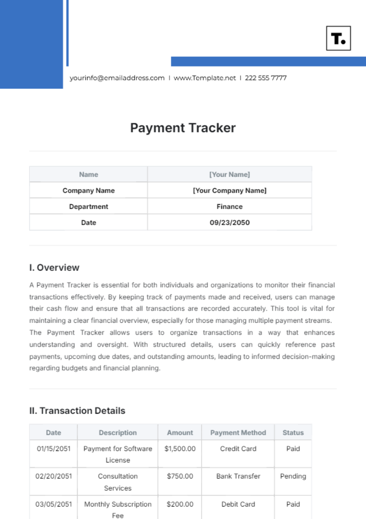 Payment Tracker Template | Template.net