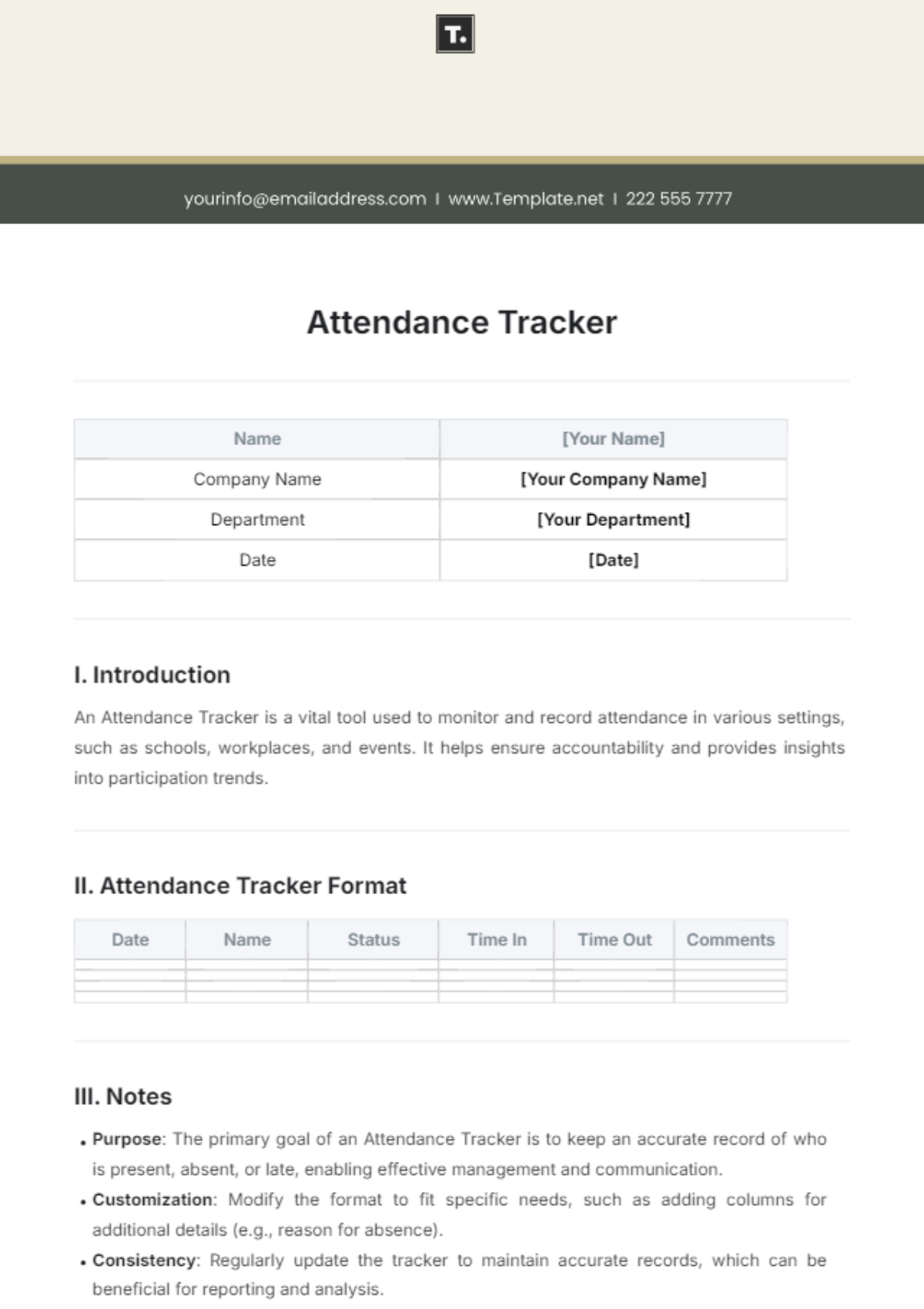 Attendance Tracker Format Template