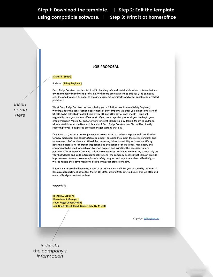 One Page Construction Job Proposal Template