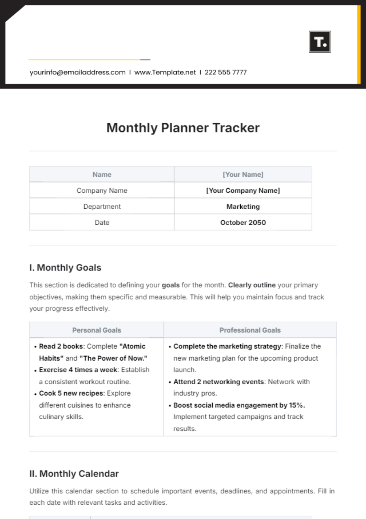 Monthly Planner Tracker Template