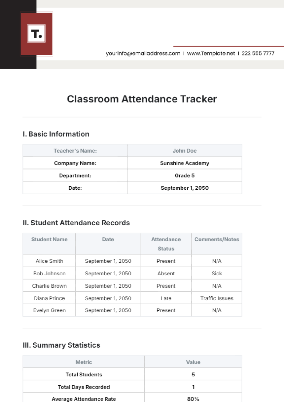 Classroom Attendance Tracker Template - Edit Online & Download