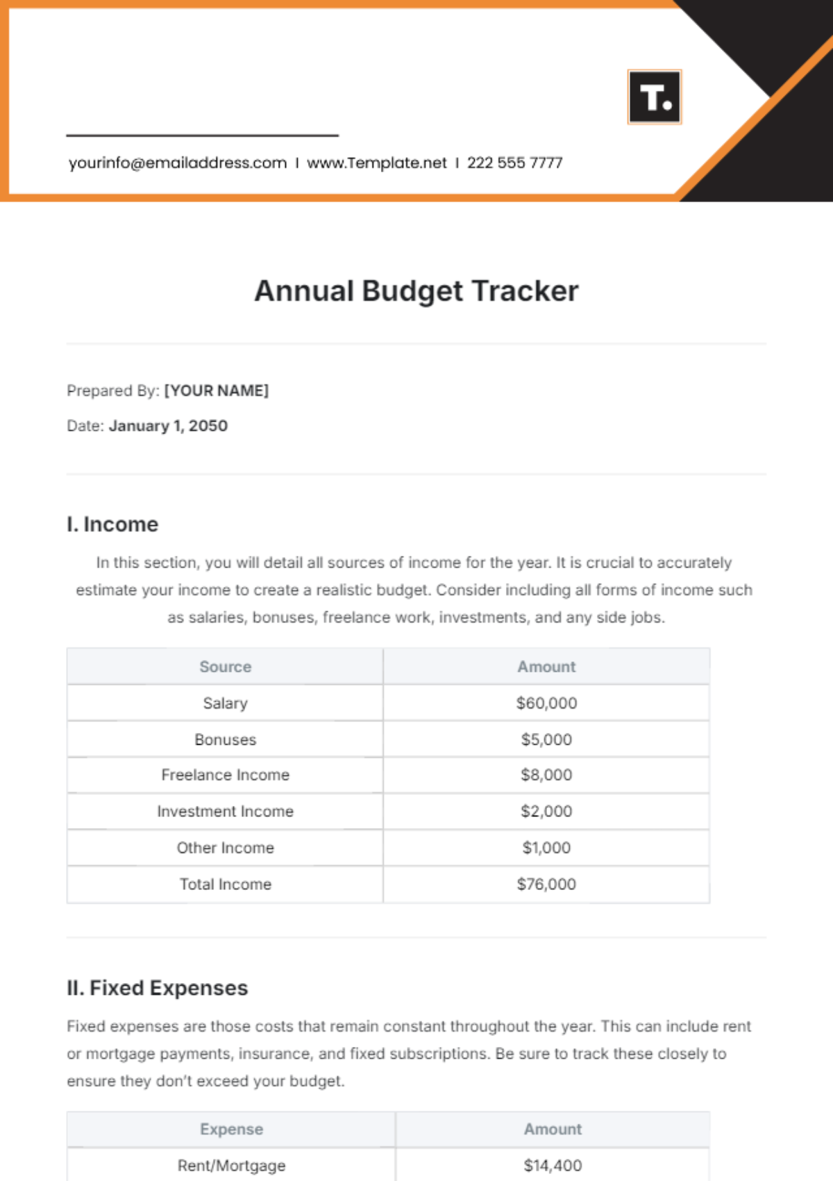 Annual Budget Tracker Template - Edit Online & Download