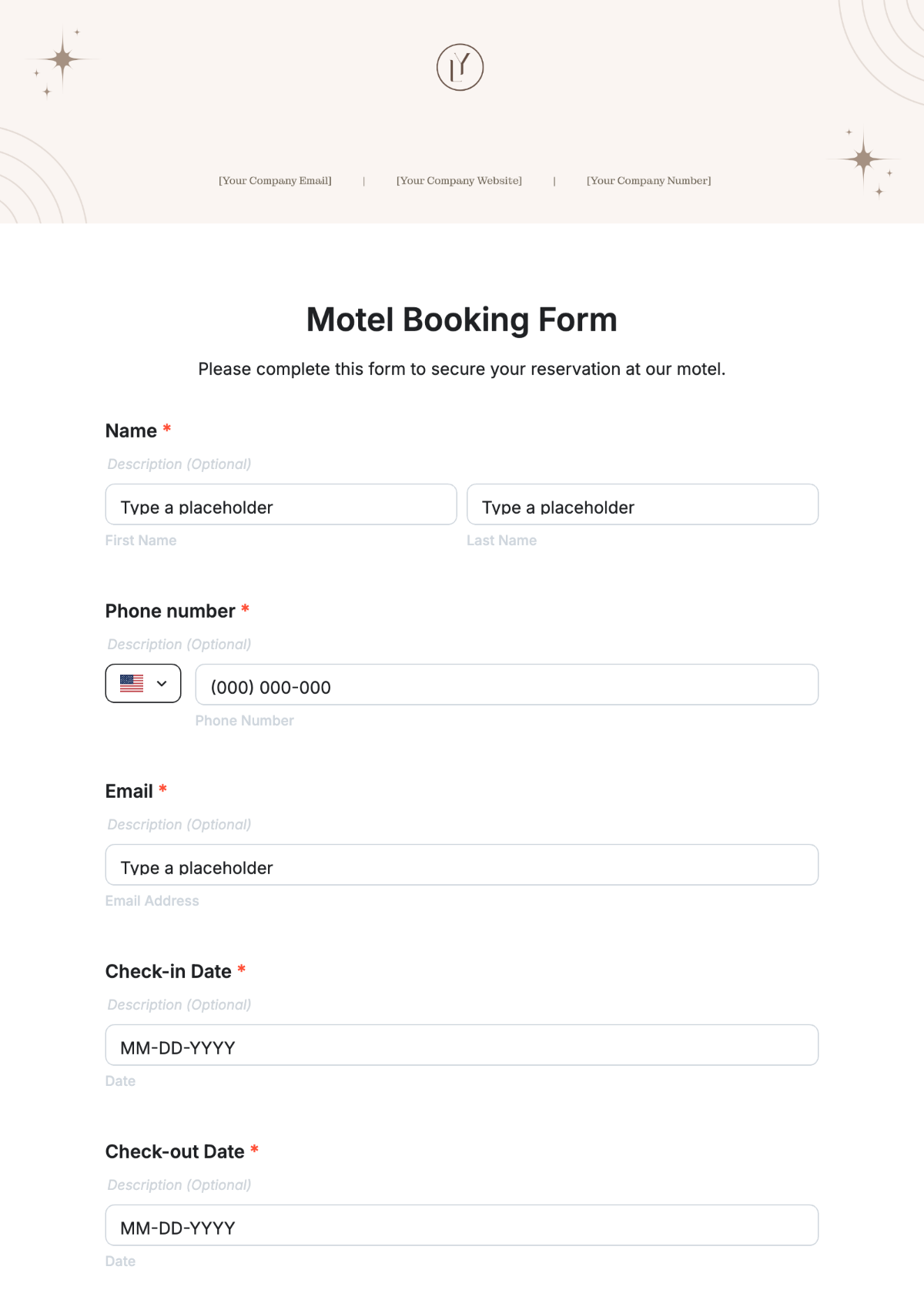 Motel Booking Form Template - Edit Online & Download