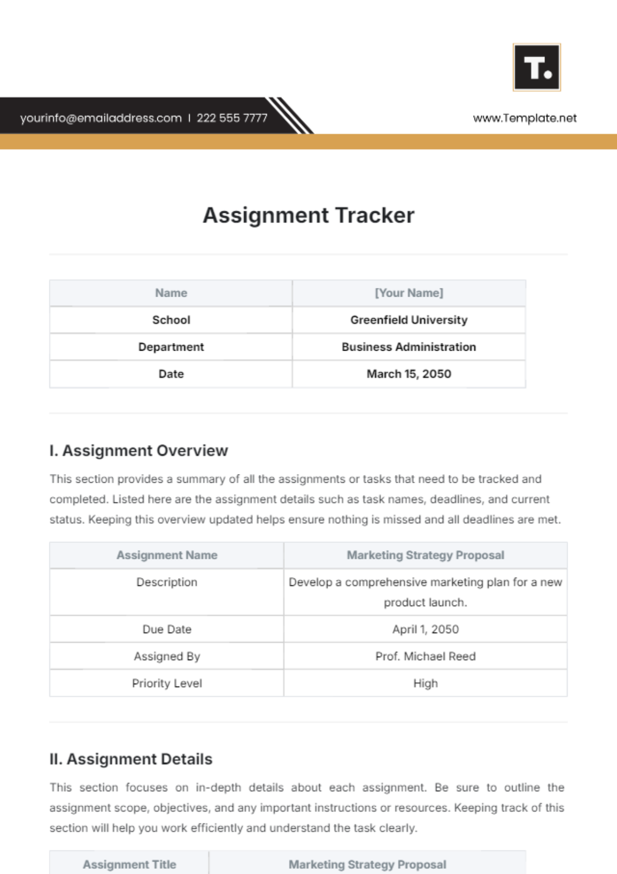 Assignment Tracker Template - Edit Online & Download