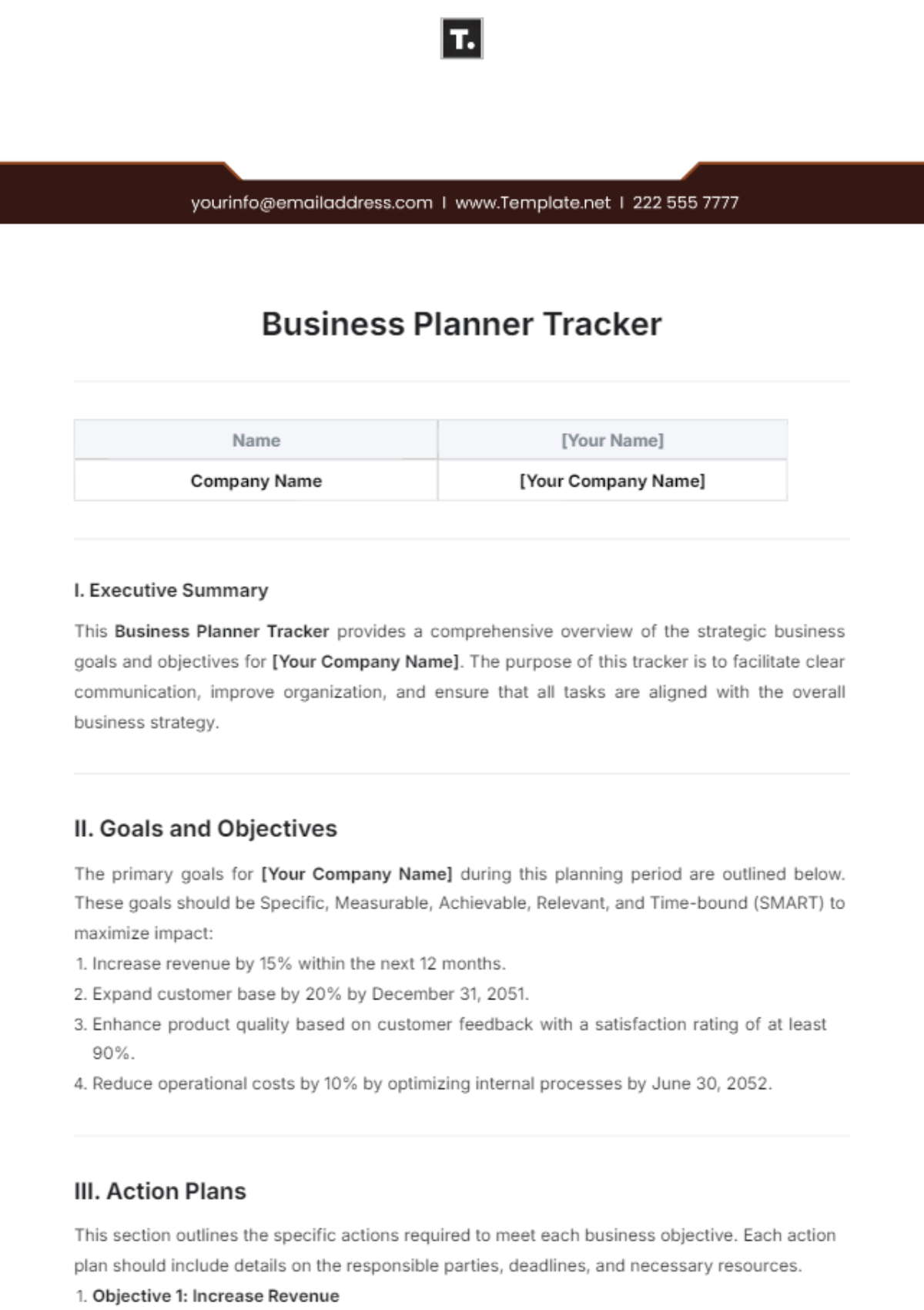 Business Planner Tracker Template - Edit Online & Download