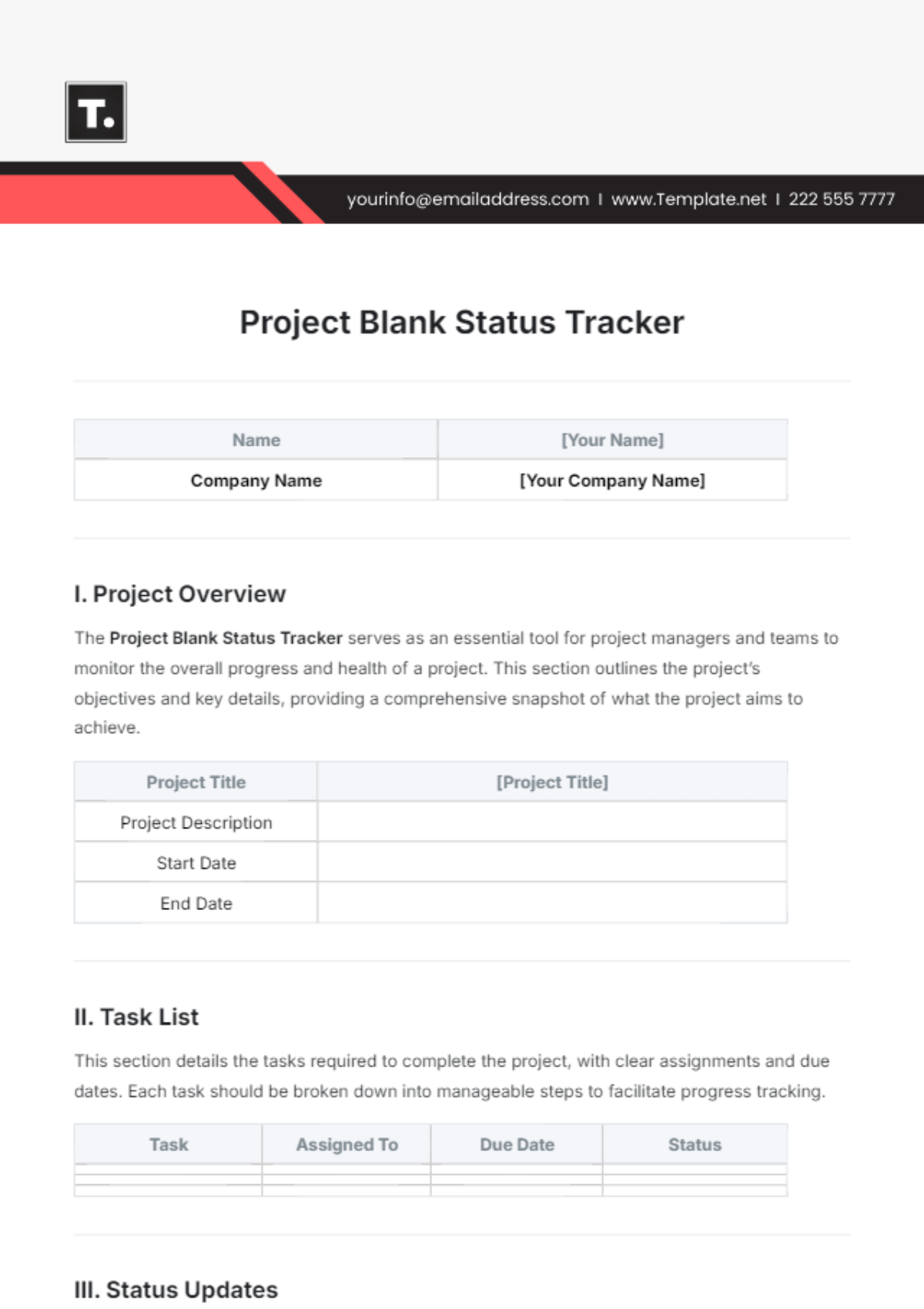 Project Blank Status Tracker Template - Edit Online & Download