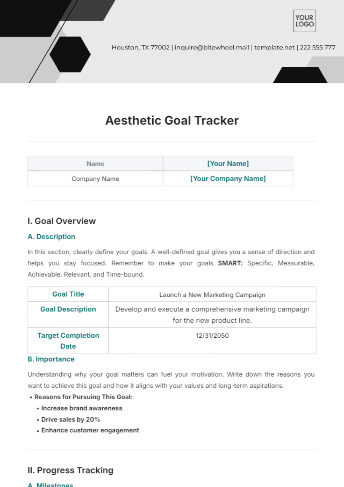 Free Aesthetic Goal Tracker Template to Edit Online