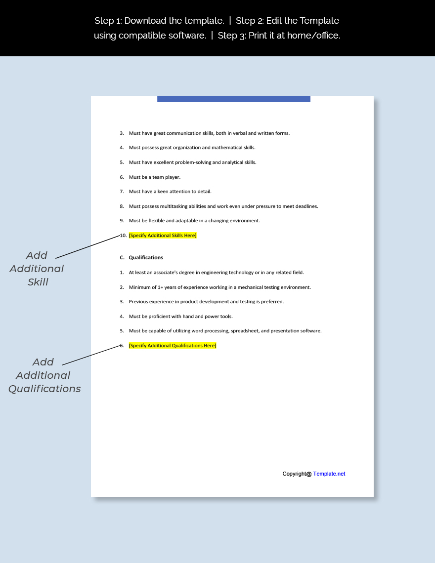 Free Mechanical Test Technician Job Ad and Description Template