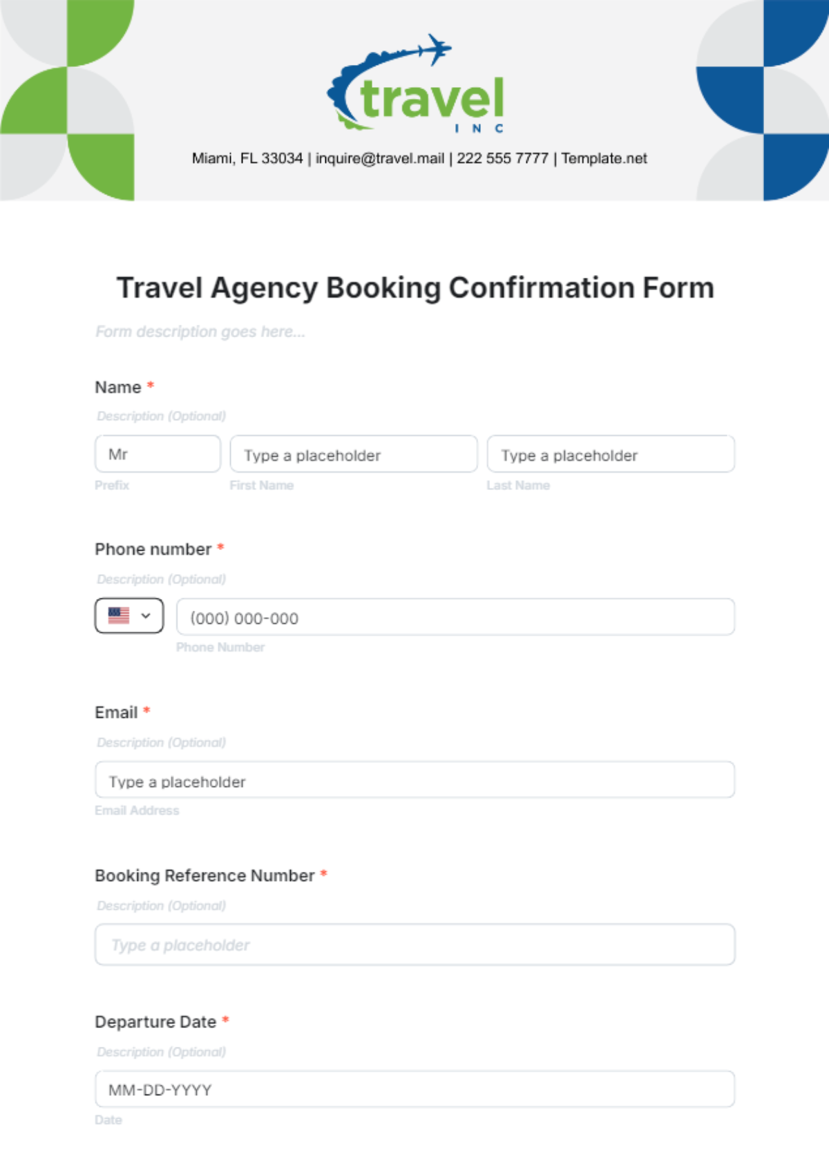 Travel Agency Booking Confirmation Form Template - Edit Online & Download