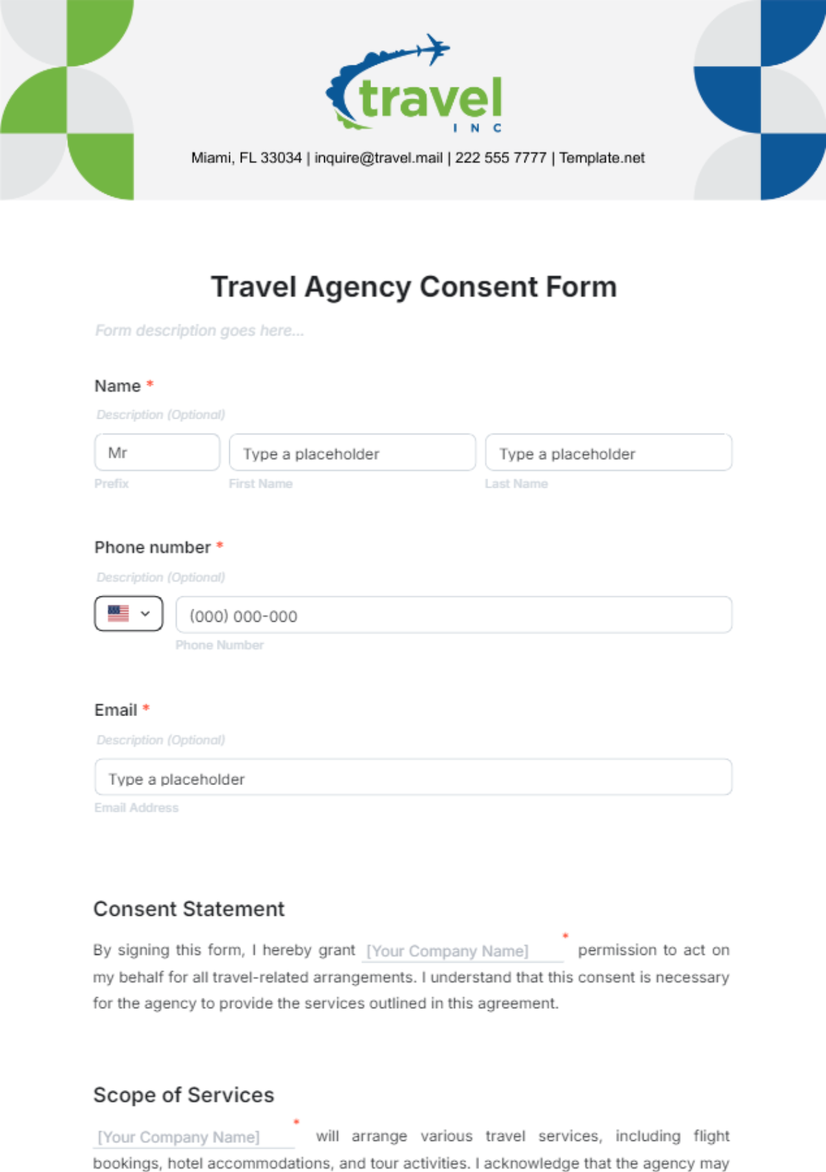 Travel Agency Consent Form Template - Edit Online & Download