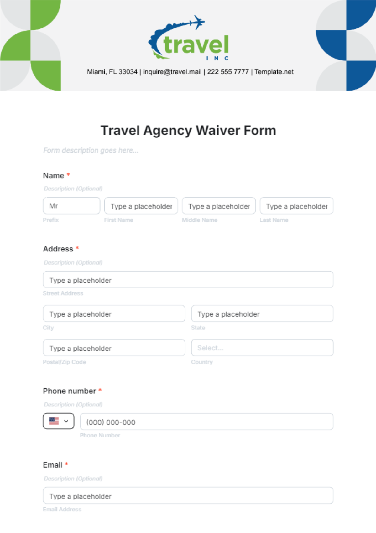 Travel Agency Waiver Form Template - Edit Online & Download