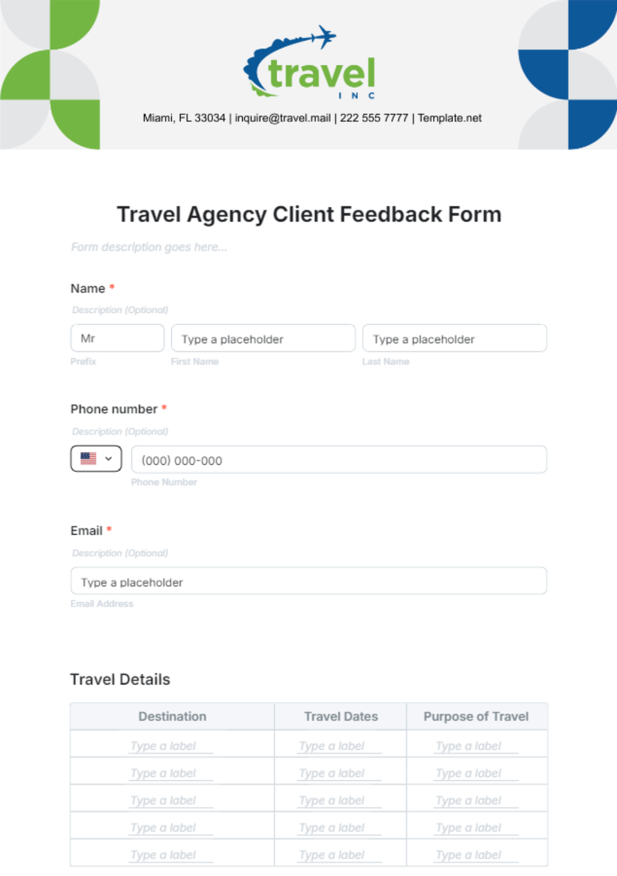 Travel Agency Client Feedback Form Template - Edit Online & Download