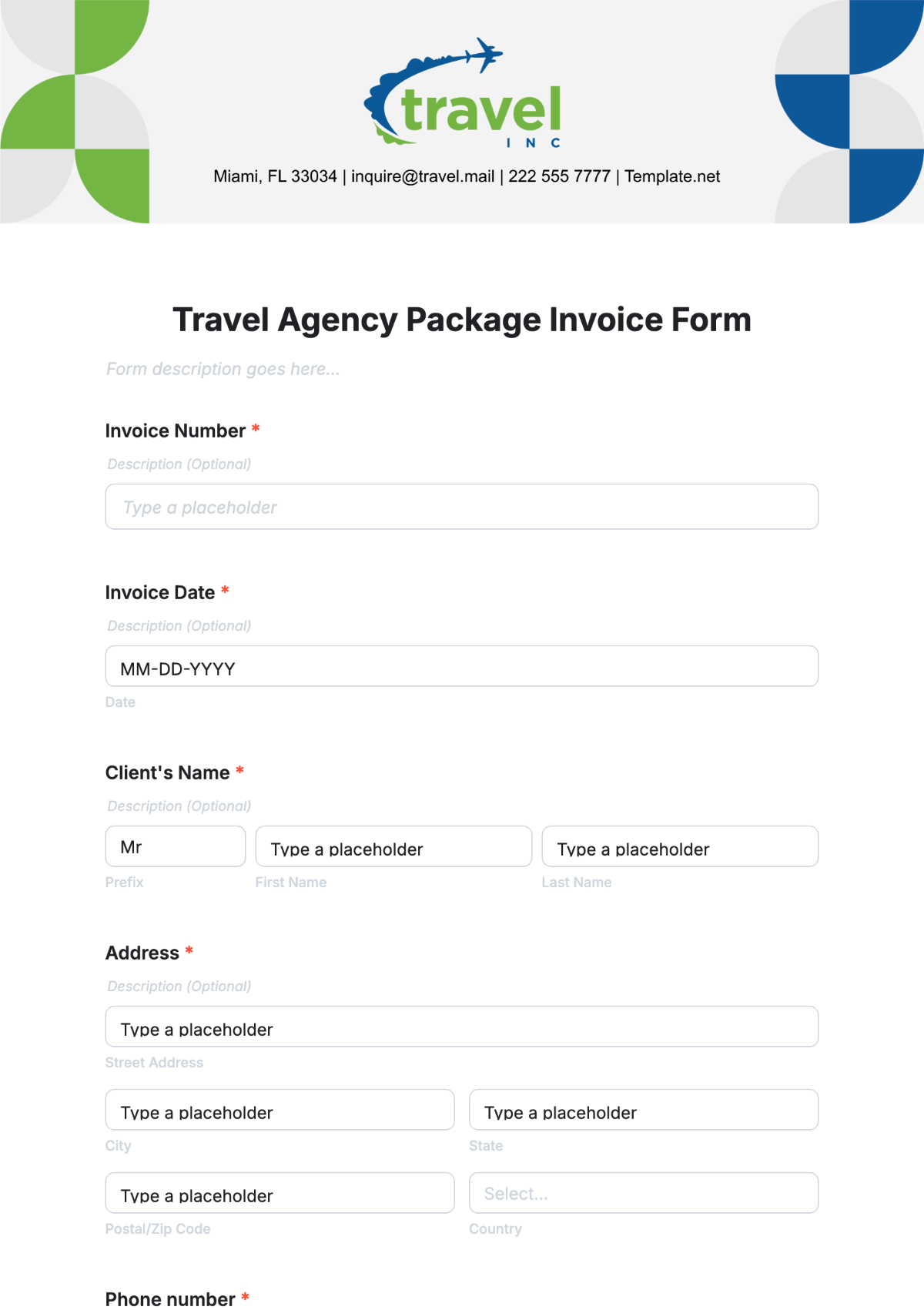 Travel Agency Package Invoice Form Template - Edit Online & Download