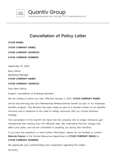 Free Cancellation of Policy Letter Template to Edit Online