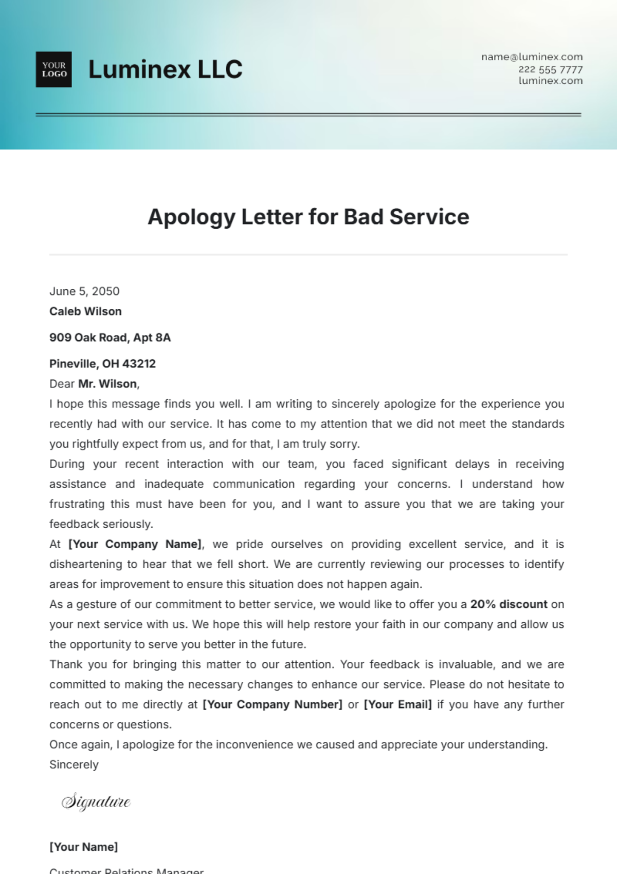 Apology Letter for Bad Service Template - Edit Online & Download