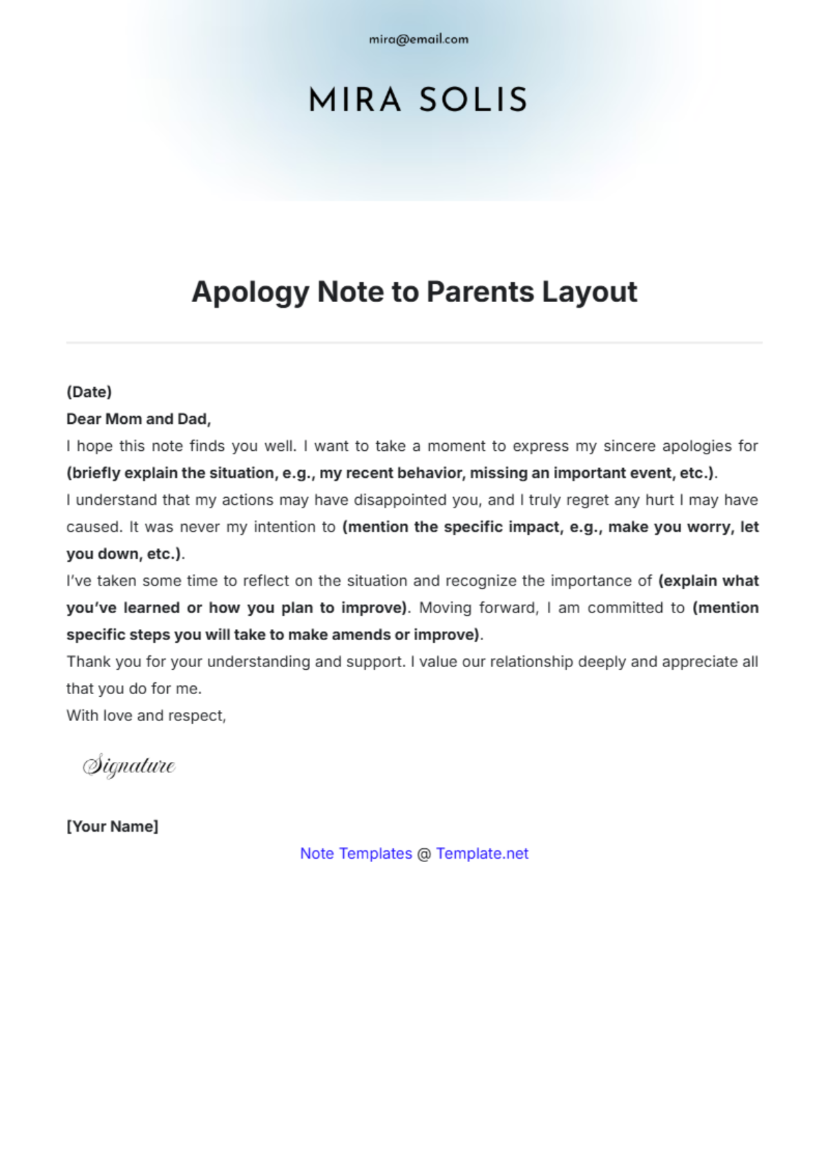 Apology Note to Parents  Layout Template - Edit Online & Download