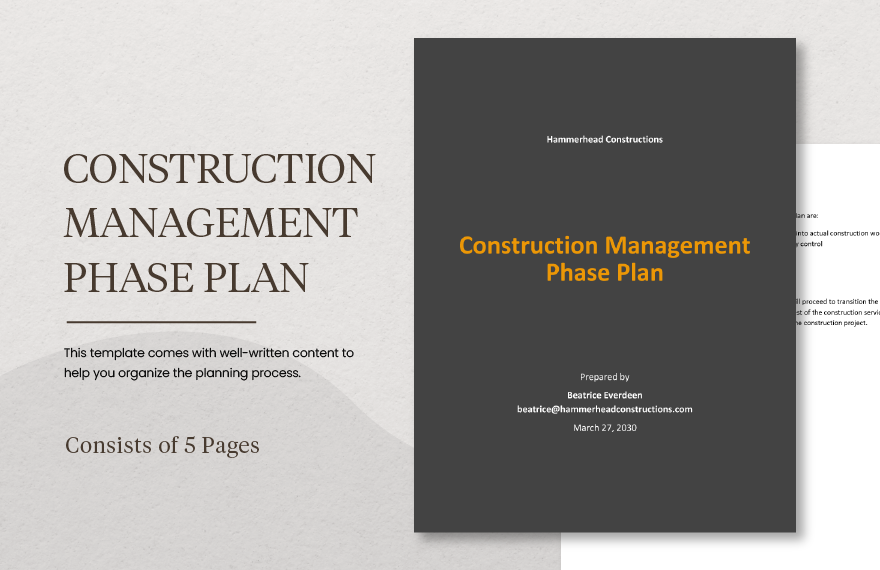 Construction Management Phase Plan Template in Word, Google Docs, PDF, Apple Pages