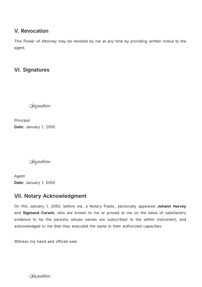 Free Sample General Power of Attorney Template to Edit Online